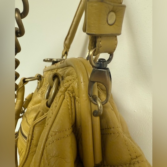 Golden Yellow Quilted Shoulder Bag with Metal Chain Accent Y2K Preppy Colorful - Picture 12 of 13